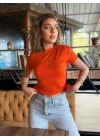 Kadın Kısa Kollu Tek Omuzu Açık Büzgülü Viskon Bluz