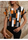 Kadın Kısa Kollu V Yakalı Yarasa Kollu Atlas Bluz