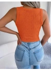 Kadın Kolsuz Bisiklet Yaka Güpüs Dekolteli Triko Crop Bluz