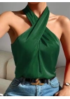 Kadın Omuzlarda Açık Boyundan çapraz Geçme Detaylı Sandy Bluz