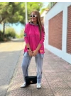Kadın Pembe Kapşonlu Etek Ucu Detay Arma Ters Dikiş Gorunumlu Ikili Takım