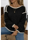Kadın Uzun Kollu Kayık Yaka Triko Bluz
