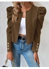 Kadın Uzun Kollu önden Fermuarlı Balon Kol Süet Ceket