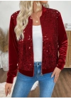 Kadın Uzun Kollu önü Açık Fermuarlı Pulpayetli Kadife Ceket