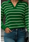 Kadın Uzun Kollu V Yaka çizgili Triko Bluz