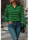 Kadın Uzun Kollu V Yaka çizgili Triko Bluz
