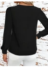 Kadın Uzun Kollu Yaka Detaylı Düğmeli Ithal Krep Bluz
