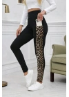 Kadın Yüksek Bel Cep Detaylı Leopar Desenli Dalgıç Tayt