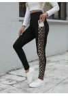 Kadın Yüksek Bel Cep Detaylı Leopar Desenli Dalgıç Tayt