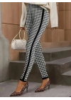 Kadın Yüksek Bel Kaz Ayağı Desenli Yanları şeritli Dalgıç Pantolon