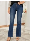 Kadın Yüksek Bel önden Düğmeli Cep Detay Ispanyol Paça Denim Pantolon