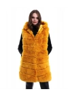 Kapşonlu Peluş Kürk Yelek Premium Kalite, Tam Astarlı, Uzun Model - Sarı