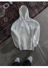 Kapşonlu Üç İplik Penye Basic SweatShirt - Beyaz