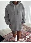 Kapşonlu Üç İplik Penye Basic SweatShirt - Boyalı Gri