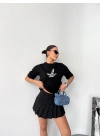 Kısa Kol Baskılı T-shirt - Siyah