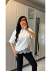 Kısa Kollu Bısıklet Yakalı Dantel Detaylı Vıskon ıkı ıplık Bluz
