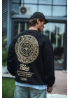 Kışlık Bisiklet Yaka Ön Ve Arka Baskılı SweatShirt - Siyah