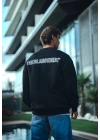 Kışlık Bisiklet Yaka Oversize Baskılı SweatShirt - Siyah