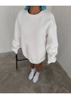 Kışlık Bisiklet Yaka Üç İplik Basic SweatShirt - Beyaz