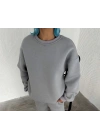 Kışlık Bisiklet Yaka Üç İplik Basic SweatShirt - Gri