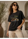 Motosiklet Baskılı Tişört Bisiklet Yaka Kısa Kol Yazlık T-Shirt - Siyah