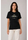 Müzik Temalı Baskılı Tişört Bisiklet Yaka Kısa Kol T-Shirt - Siyah