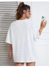 New York Baskılı Oversize Bisiklet Yaka T-shirt - Beyaz