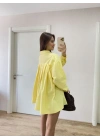 Oversize Pens Detaylı Cepli Yırtmaçlı Rahat Kalıp Poplin Gömlek - Sarı