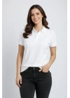 Pike Kumaş Düğmeli Yaka Regular Rahat Günlük Kısa Kol Tişört T-shirt - Beyaz