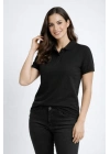 Pike Kumaş Düğmeli Yaka Regular Rahat Günlük Kısa Kol Tişört T-shirt - Siyah