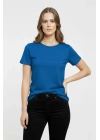 T-Shirt Bisiklet Yaka Slim Fit Likralı Tişört Günlük Basic Body - İndigo