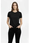 T-Shirt Bisiklet Yaka Slim Fit Likralı Tişört Günlük Basic Body - Siyah