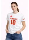 TÜRKİYE Ay Yıldız Baskılı 10 Numara Forma Tişört Taraftar T-Shirt - Beyaz