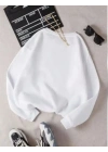 Üç İplik Biskilet Yaka Basic SweatShirt - Beyaz