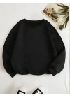 Üç İplik Biskilet Yaka Basic SweatShirt - Siyah