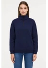 Üç İplik Dık Yaka Yarım Fermuarlı SweatShirt - Lacivert