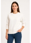 Üç İplik Düz Bisiklet Yaka SweatShirt - Beyaz