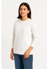 Üç İplik Düz Bisiklet Yaka SweatShirt - Beyaz