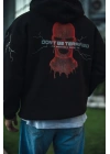 Üç İplik Kapüşonlu Baskılı Oversize SweatShirt- Siyah