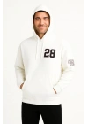 Üç İplik Kapüşonlu Ön Ve Arka Baskılı SweatShirt Hoodie - Beyaz