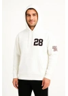 Üç İplik Kapüşonlu Ön Ve Arka Baskılı SweatShirt Hoodie - Beyaz