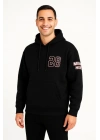 Üç İplik Kapüşonlu Ön Ve Arka Baskılı SweatShirt Hoodie - Siyah