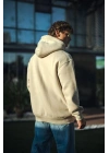 Üç İplik Penye Kapşonlu Basic SweatShirt - Bej