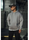 Üç İplik Penye Kapşonlu Basic SweatShirt - Boyalı Gri