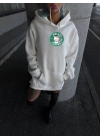 Üç İplik Penye Uzun Kol Kapşonlu SweatShirt - Beyaz