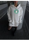 Üç İplik Penye Uzun Kol Kapşonlu SweatShirt - Beyaz