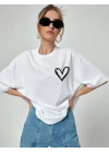 Unisex Baskılı Oversize T-Shirt - Beyaz