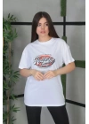 Unisex Baskılı Oversize T-Shirt - Beyaz