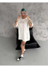Unisex Baskılı Oversize T-Shirt - Beyaz