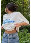 Unisex Baskılı Oversize T-Shirt - Beyaz